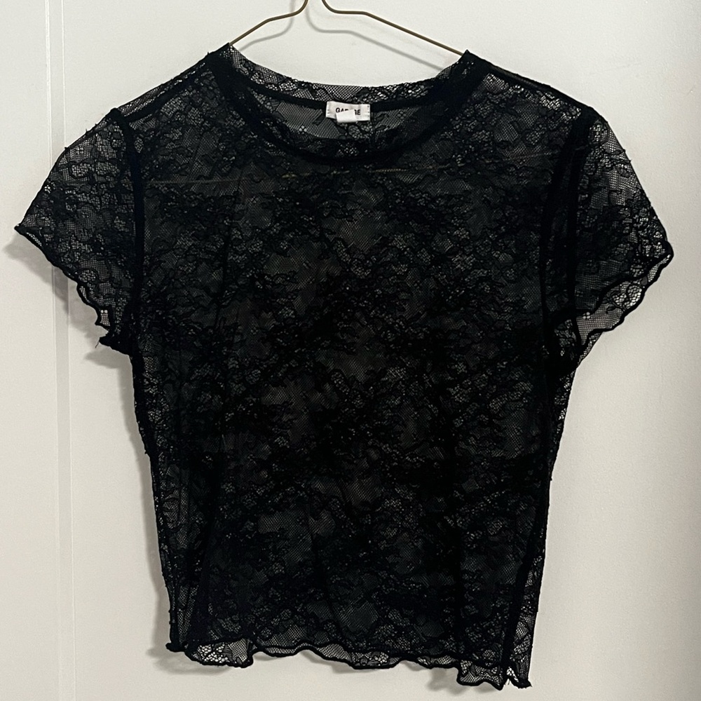 Garage sheer black floral lace top
